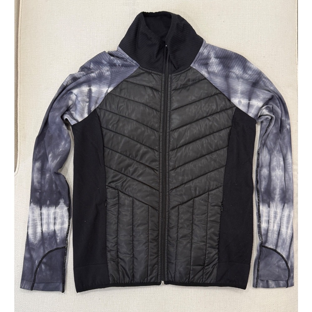 Zella Hybrid Puffer Jacket Womens XL Black Tie Dye Quilted Activewear Excellent